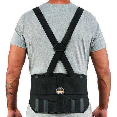 Ergodyne ProFlex 1600 Back Support Brace, 9" Extended Support, High Cut Front For Mobility, Small,Black