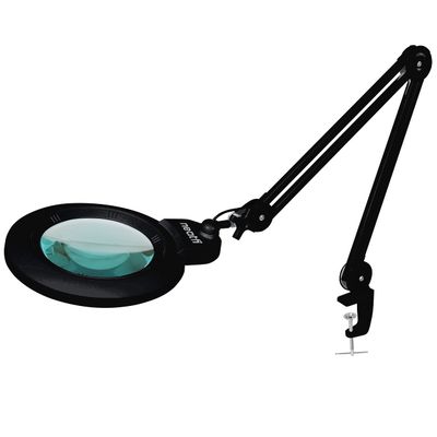 Neatfi XL Bifocal LED Magnifying Lamp, 18cm Acrylic Lens | Adjustable Arm, Hands-Free Close Work | Crafting, Jewelry & Reading (Black, Non-CCT with Clamp)