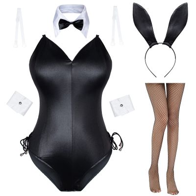 Womens Bunny Girl Sakurajima Mai Cosplay Costume One Piece Bodysuit Stockings Set - black - XXXXL