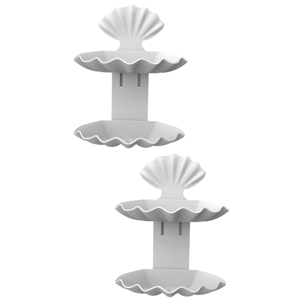 Alipis 2pcs Shell Shape Soap Dish Holder Wall Mounted Double Plastic Soap Storage Rack for Bathroom Kitchen Shower Caddy