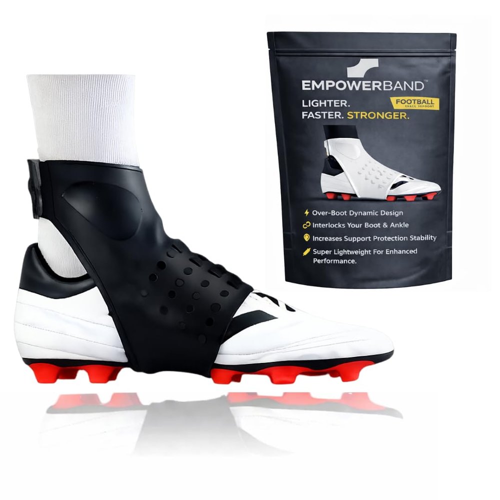 Empowerband Football Ankle Support And Protection - Lighter Faster Stronger Than Traditional Tapes & Braces (Black, XS, Mens UK Boot Size 2-3)