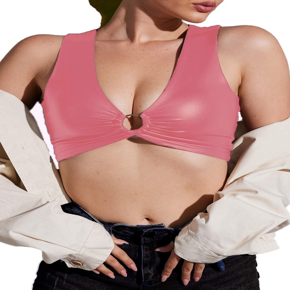 krtwrnt Womens Sparkly Festival Rave Outfits Sexy Concert Crop Top, 01-pink, Large